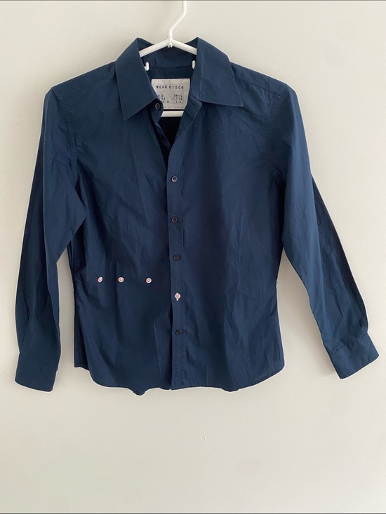 Wear Cisco Poplin Cotton Navy Fitted Crop Shirt Size SMALL